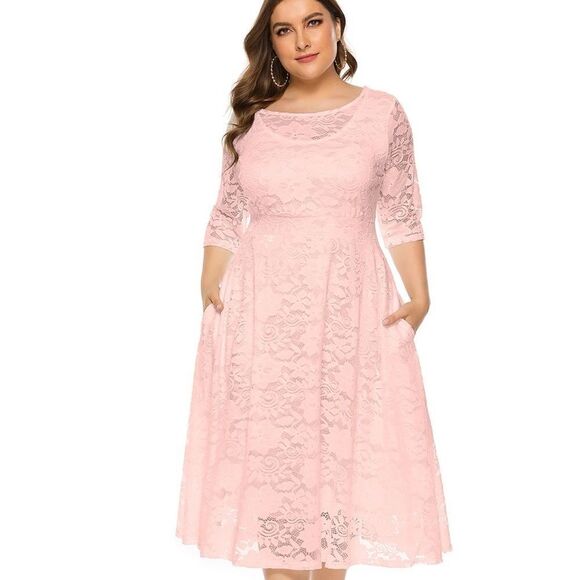 NWT Torrid midi Elegant Lace Illusion Dress Impatience pink Sz 18 - Picture 2 of 9